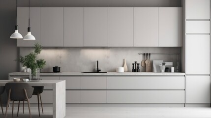 Fototapeta na wymiar a kitchen with white and grey wall in empty room in the scandinavian style generative ai