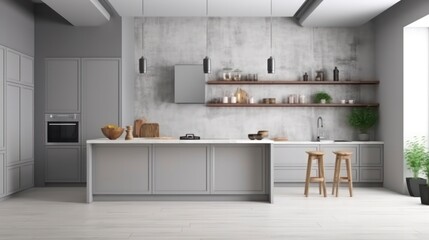 a kitchen with white and grey wall in empty room in the scandinavian style generative ai