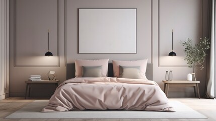 modern bed room in the style of scandanavian minimalism, calming and introspective aesthetic interior design generative ai