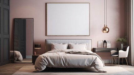 Fototapeta na wymiar modern bed room in the style of scandanavian minimalism, calming and introspective aesthetic interior design generative ai