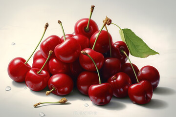 Naklejka na ściany i meble Bunch of beautiful red cherries