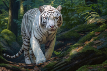 Fototapeta na wymiar Beautiful White Bengal tiger in the forest