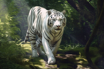 Beautiful White Bengal tiger in the forest
