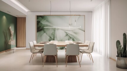 modern dining room in the style of japanese minimalism, calming and introspective aesthetic interior design generative ai