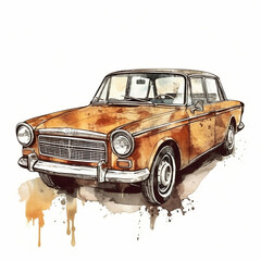 Old retro car. Watercolor illustration in sketch style. Car, transport, vintage. To create postcards, posters for printing, prints. AI generated.