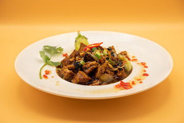 stylish vegan plate with aubergine