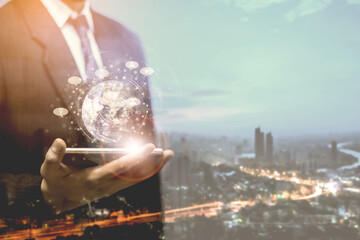 Human hand holding our planet earth glowing connection concept.Social media conceptElements of this image furnished by NASA.