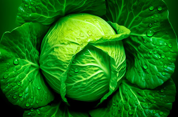 Obraz premium Closeup beautiful texture of fresh juicy cabbage or iceberg lettuce with water drops.vegetable background.healthy eating with organic food ingredient.generative ai technology
