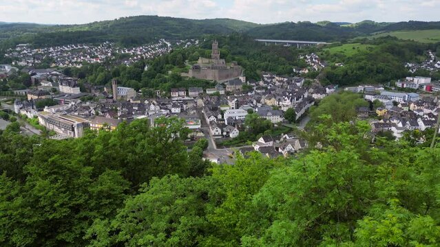Dillenburg town, recorded from a launching Drone in the wine berg, located in Hesse, Germany