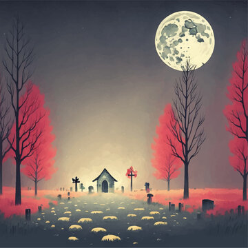 Cemetery, vector, hand drawing, cinematic