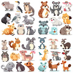 Cartoon character of animal collection on white background