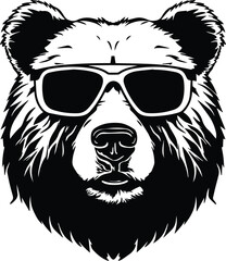 Grizzly Bear In Sunglasess Logo Monochrome Design Style