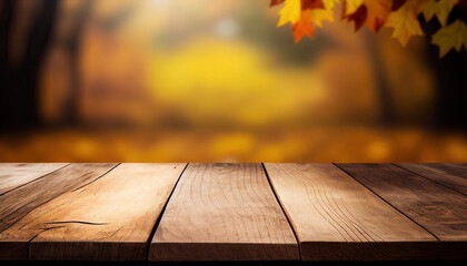 Naklejka na ściany i meble Empty wooden table with autumn theme in background