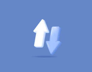 3D symbol and icon from the internet. Upload download. Data transmission and networking. up and down arrows. 3D and realistic vector element design. blue background