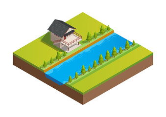 Isometric of house in farm area