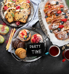 Dessert table. Top view, Summer cakes