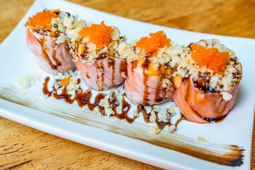 salmon roll sushi in Japanese restaurant, Japanese Food