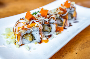 salmon roll sushi in Japanese restaurant, Japanese Food