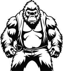 Muscular Gorilla Mascot Logo Monochrome Design Style