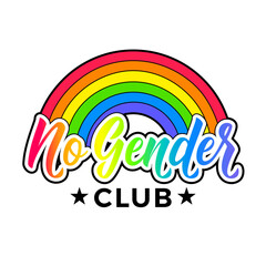 Fototapeta premium No gender club typography design with rainbow background for Pride month.