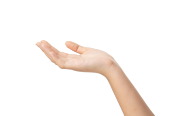 Close-up of empty woman hand isolated on white background with clipping path