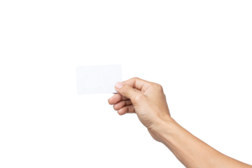 business man hand holding business card isolated on white background with clipping path