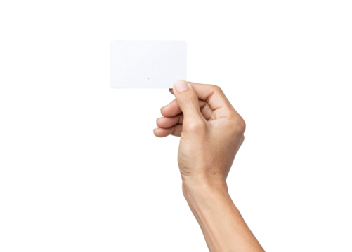 business man hand holding business card isolated on white background with clipping path