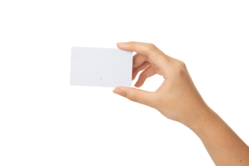 business woman hand holding business card isolated on white background with clipping path