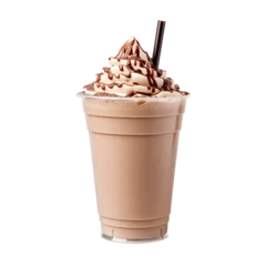 Foto op Plexiglas chocolate milkshake on plastic cup transparent background. AI Generated © zeenika