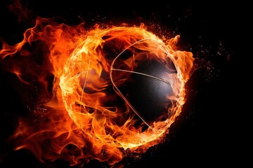 Basketball ball in fire. Generative AI.