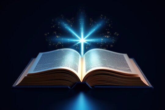 Open book with light. Generative AI.