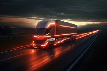 Obraz na płótnie Canvas A modern truck on a highway. Generative AI.