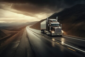Fototapeta na wymiar A modern truck on a highway. Generative AI.