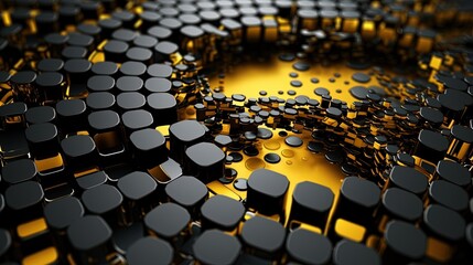 Obraz premium Abstract technology background, black and yellow. Generative AI.