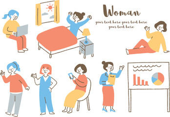 女性の1日の過ごし方_セット_色