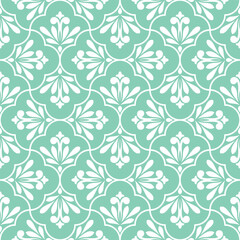 Fototapeta na wymiar Flower geometric pattern. Seamless vector background. Green and white ornament
