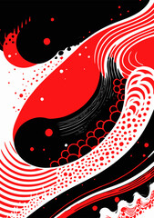 Black white red ink brush stroke. Japanese style. Vector illustration of grunge wave stains.Vector brushes illustration