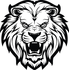 Fototapeta na wymiar Angry Lion Head Logo Monochrome Design Style