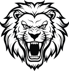 Fototapeta na wymiar Angry Lion Head Logo Monochrome Design Style
