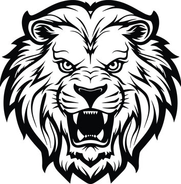 Angry Lion Head Logo Monochrome Design Style