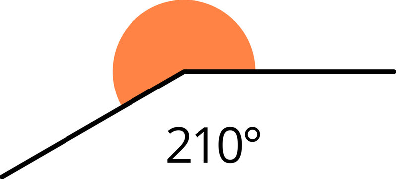 Icons from different angles. 210 degrees. Geometric symbol, mathematical elements. Vector illustration