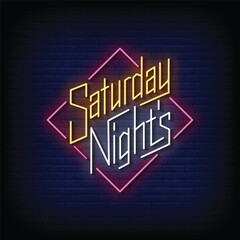 Neon Sign saturday night with brick wall background vector