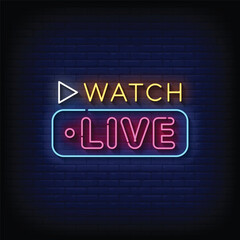 Neon Sign watch live with brick wall background vector