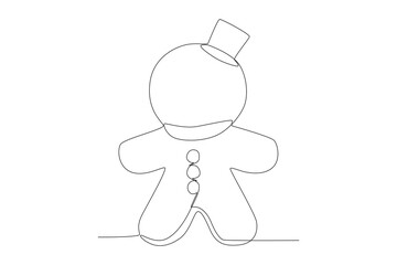 vector single continuous line drawing of Gingerbread with hat and scarves
