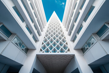 Geometry of modern arhitecture, perspective of modern glass and concrete building. AI generated