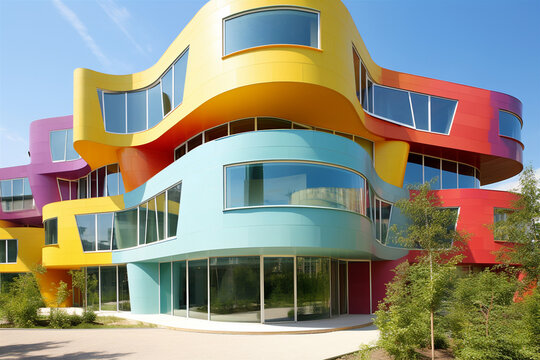 Vibrant Colorful Modern Geometric Building. AI Generated