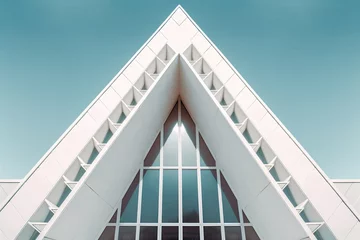 Deurstickers Geometry of modern arhitecture, perspective of modern glass and concrete building. AI generated © xartproduction