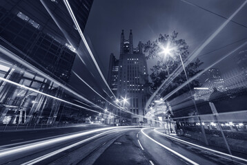 traffic in downtown of Hong Kong city at night