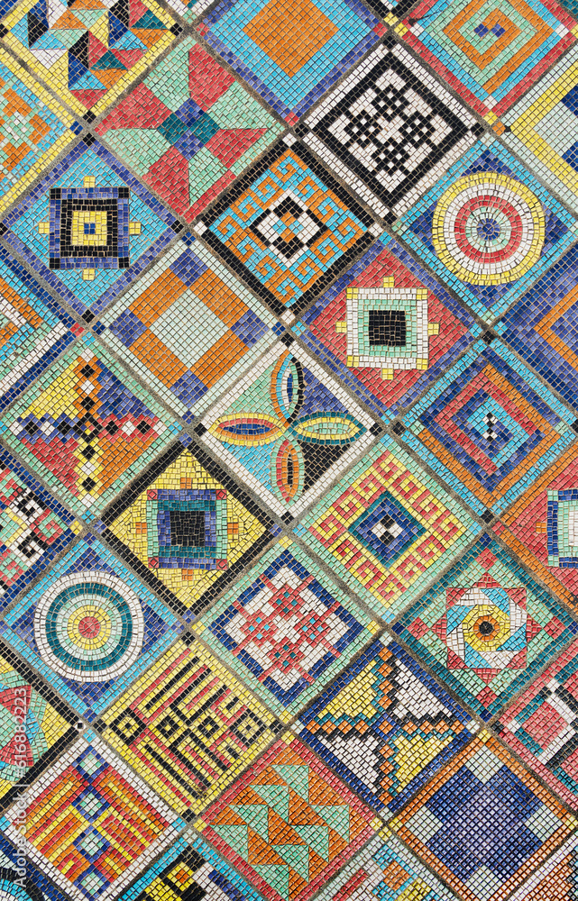 Poster colorful mosaic pattern on wall surface. art design background