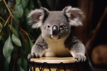 a koala playing drums
